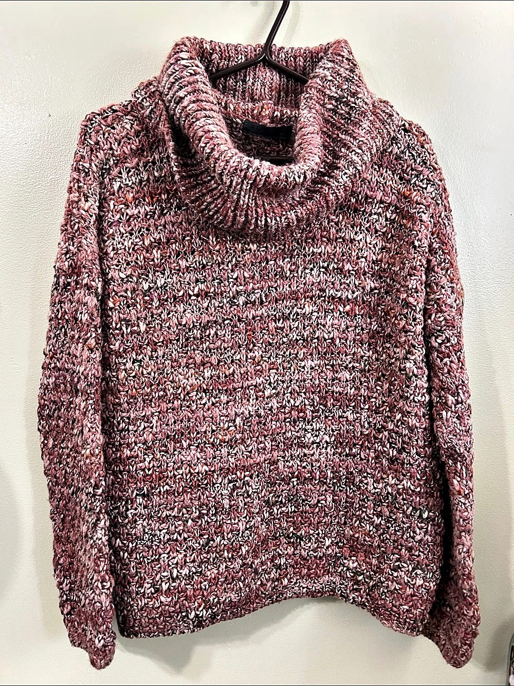 Elsamanda Cowl Neck Knit Sweater in Pink & Gray Large